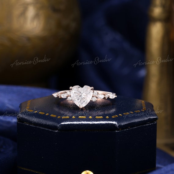Unique Heart Shaped Moissanite Engagement Ring Rose Gold