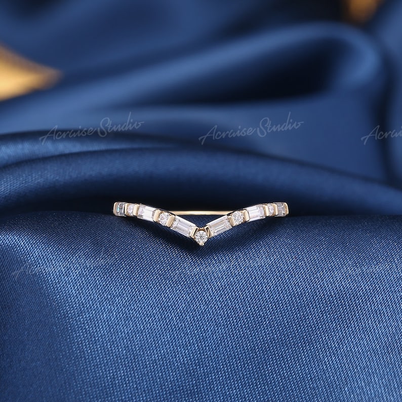 Baguette Curved Wedding Band Diamond Curved Band Women Rose Etsy