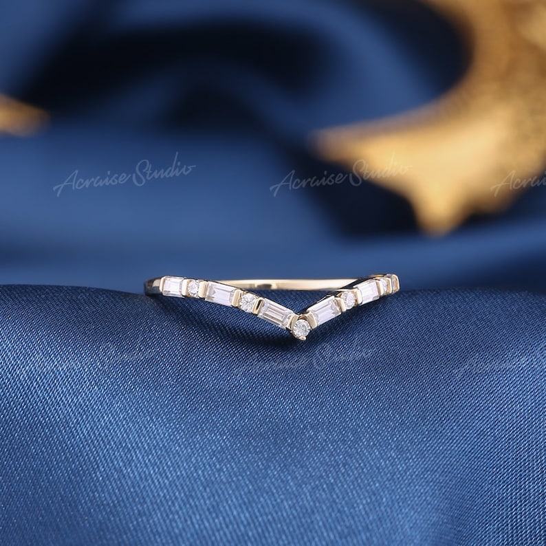 Baguette Curved Wedding Band Diamond Curved Band Women Rose Etsy