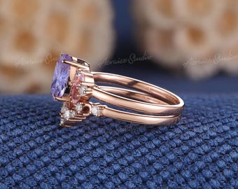 Fireworks Alexandrite Engagement Ring Set Pink Sapphire Cluster