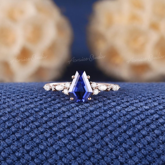 Sapphire Coffin Gem Ring Coffin Shaped Blue Sandstone Engagement