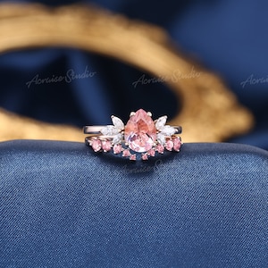 Peach Pink Sapphire Engagement Ring Set Gold Padparadscha Sapphire ...