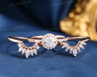 Vintage Engagement Ring Set Wedding Ring Set Moissanite Stack Ring Set Promise Ring For Her Bridal Set for Women Rose Gold Art deco Ring Set