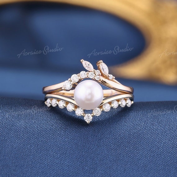 Pearl engagement hotsell ring set