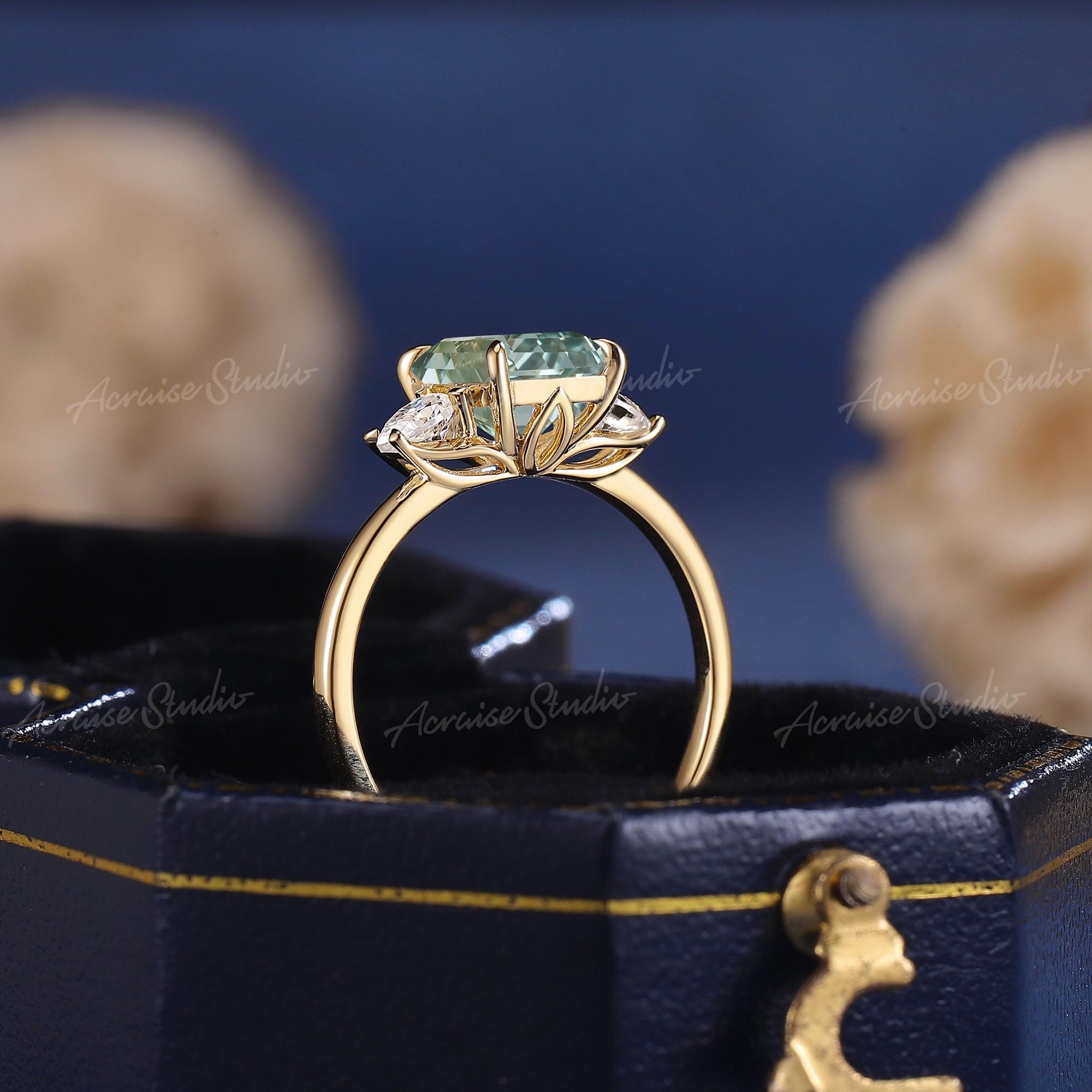 【花】タイピン３個　DIAMOND　Opal　Emerald　ケース付 2CT Emerald Cut Green Sapphire Tulip Set Engagement Ring 14K