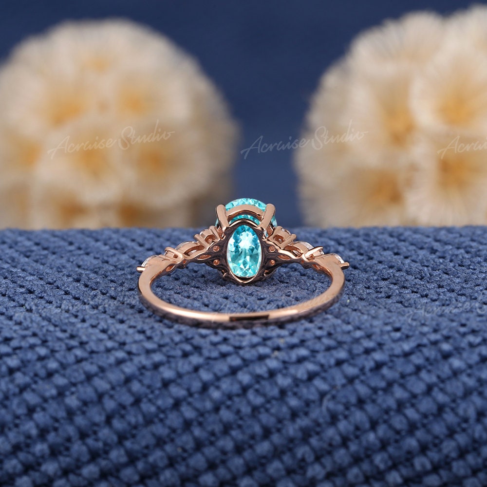 Sterling Silver Paraiba Tourmaline Ring | Oval Solitaire With Swirl Engraving | 5.46 Ct Created Gemstone