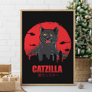 Catzilla | Chat Humour | Amoureux de chat | Téléchargement numérique | Décoration murale | Impression cadre | Format png | Format jpeg |