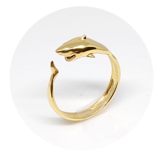 Verstellbarer Haifischring | Hai-Schmuck | Vergoldet | 14K | 18K | Roségold | Geld | Hai-Enthusiast | Schmuck für Frauen | Hai-Geschenk