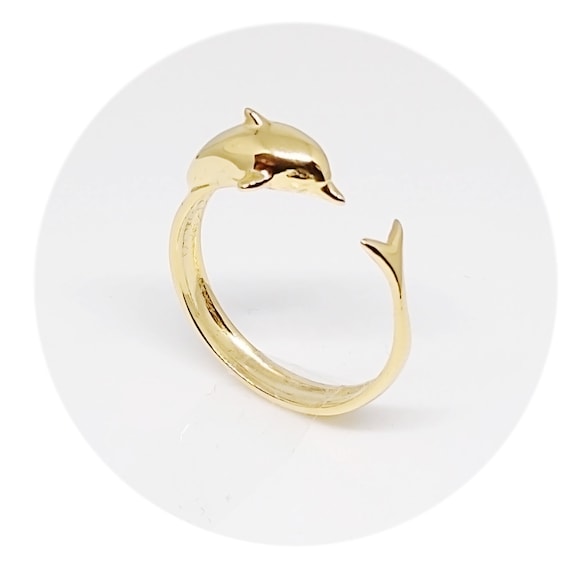 Two-Tone Gold CZ Dolphin Ring | Dolphin Rings