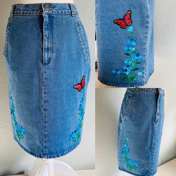 1980’s Giorgio Sant Angelo Denim Embroidered Skirt