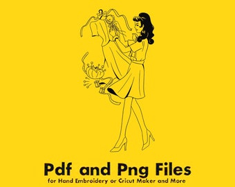 Seamstress Sewing Girl Clipart Graphic  // PNG Transparent Background  // Design File // Clipart for crafting // Cricut Cameo Silhouette