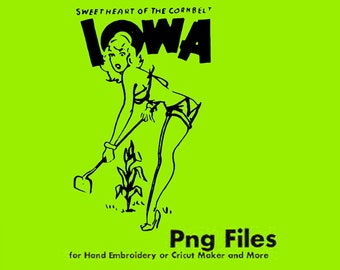 Iowa Vintage Pinup  Clipart Graphic  // PNG Transparent Background  // Design File // Screenprint // LineDrawing