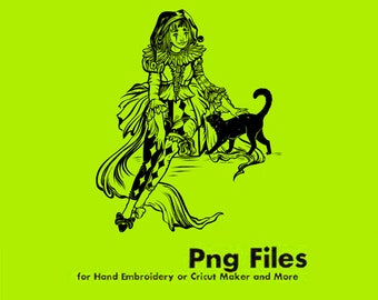 JesterGirl Black Cat Clipart Graphic  // PNG Transparent Background  // Design File // Clipart for crafting // Line Art Vector