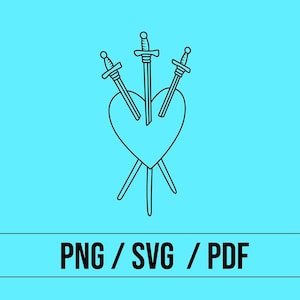 Three of Swords // PNG SVG PDF // Design File // Tarot 3 of Swords Witchy // Cricut Cameo Silhouette