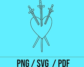 Three of Swords // PNG SVG PDF // Design File // Tarot 3 of Swords Witchy // Cricut Cameo Silhouette