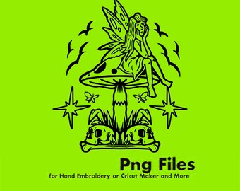 Mushroom Fairy Clipart Graphic  // PNG Transparent Background  // Design File // Screenprint // LineDrawing