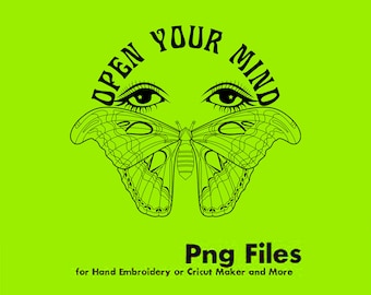 Open Your Mind Butterfly Clipart Graphic  // PNG Transparent Background  // Design File // Screenprint // LineDrawing