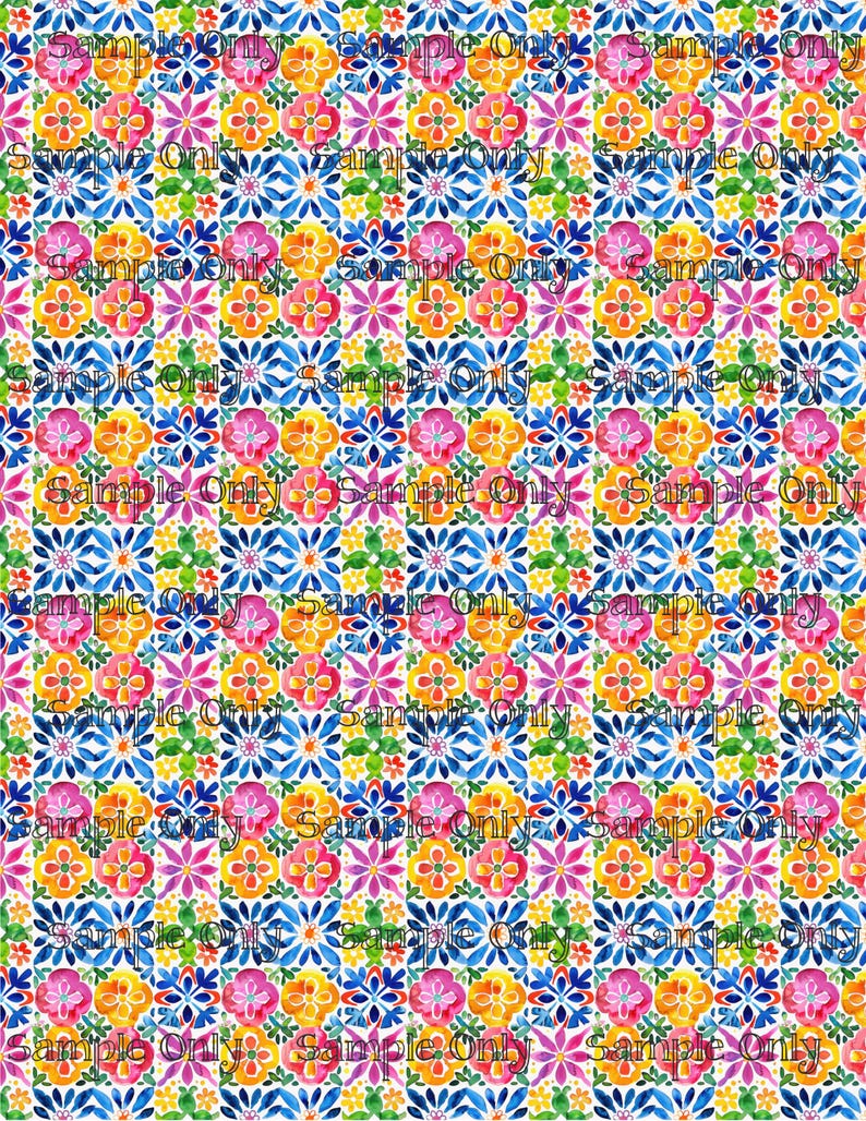Siesta Watercolor Floral Tiles Pattern Image Transfer Sheet For Polymer Clay