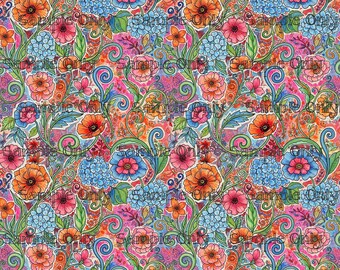 Whimsical Poppy Garden Pattern Image Transfer Sheet For Polymer Clay