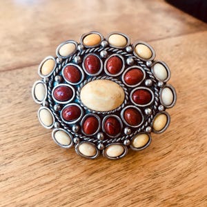Red and Cream Jasper Gemstone Belt Buckle, 1980s