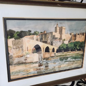 European water color, 1980s signed H. Bergrim and professionally framed with multiple matt layers, Dr. Lori valued!! Free Shipping