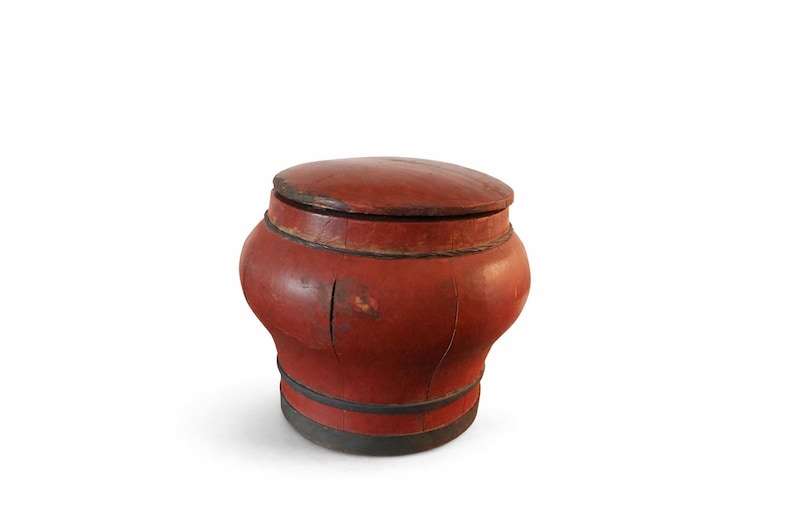 Antique Chinese Ox Blood Red Wooden Rice Bucket, C. 1900 - Etsy