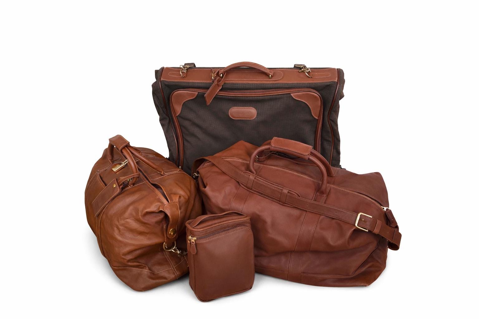 Complete Set of 4 Vintage Coach Leather Travel Bags, British Tan