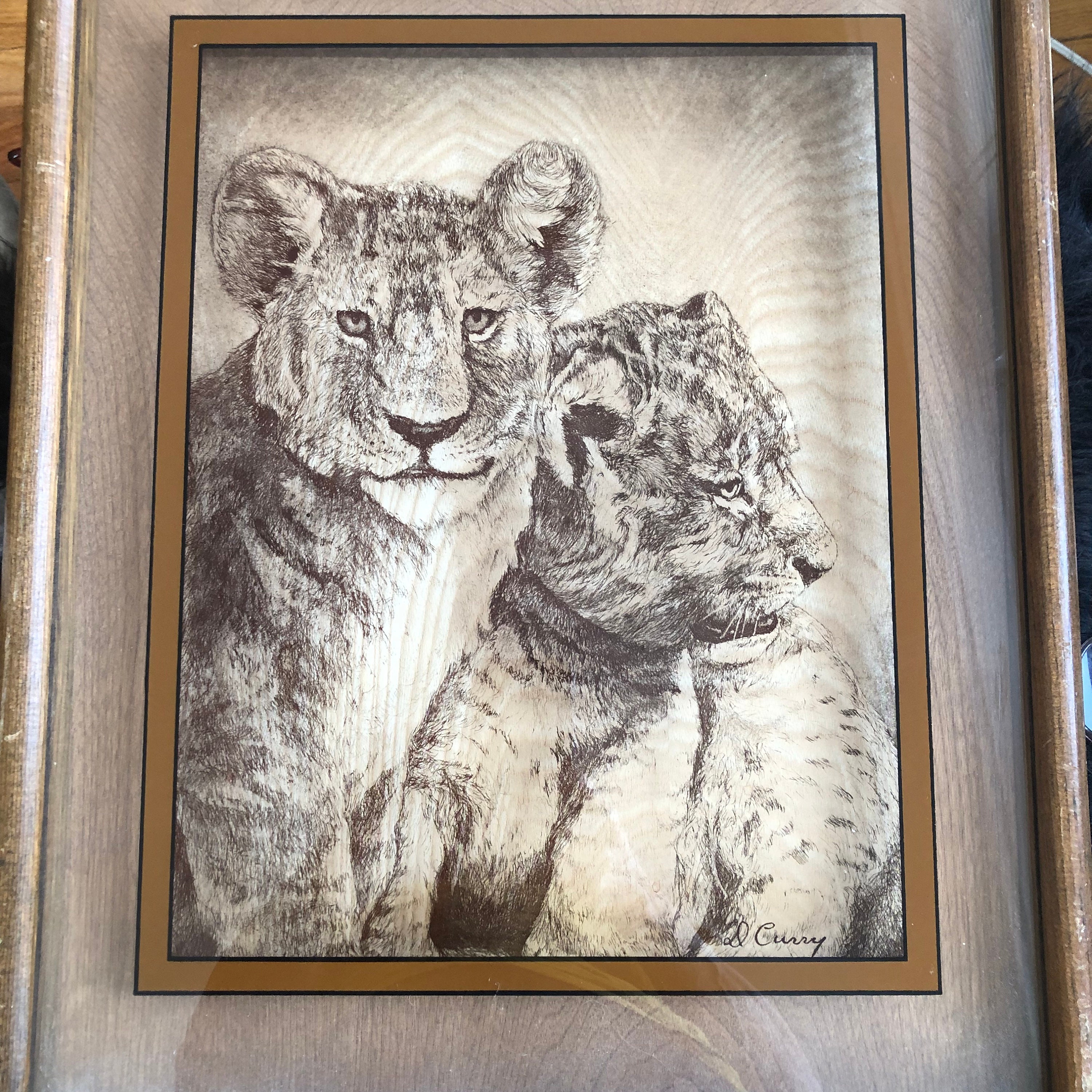 Dennis Curry Lucid Lines Lions Glass Art Panel 21x17 Vintage - Etsy