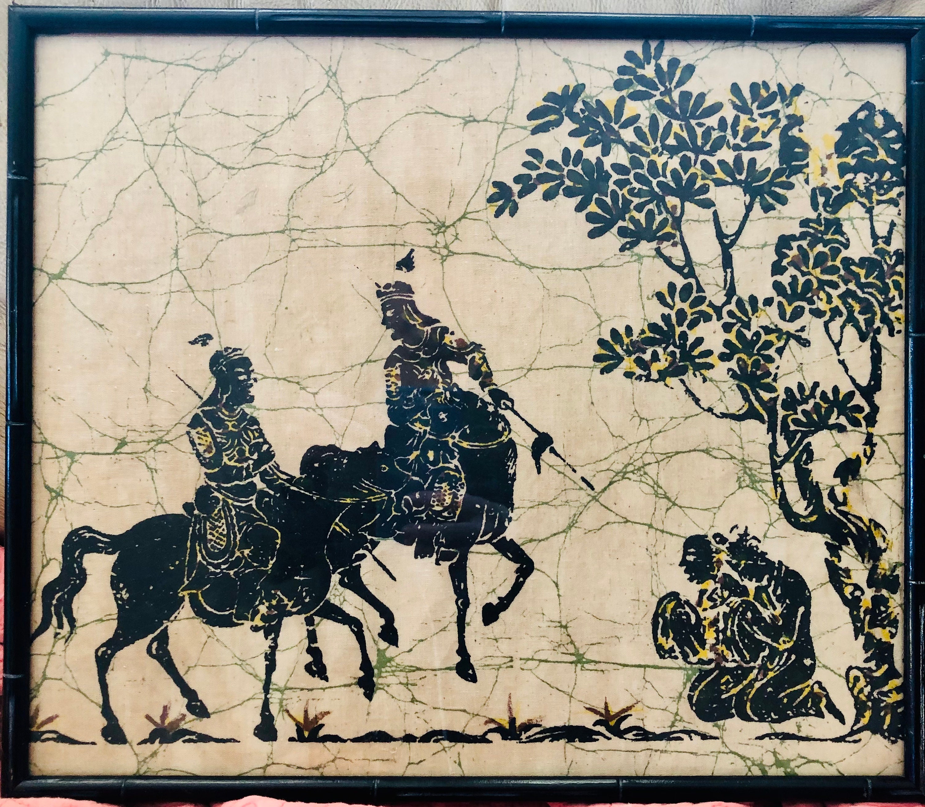 Framed Chinese Batik Artwork, Mid-Century Textile Art