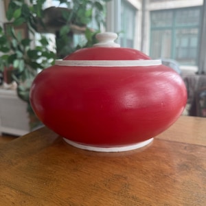 Vintage Chinese Red Lacquer Lidded Container Ginger Jar Style Decorative Box Sculptural Storage Vessel