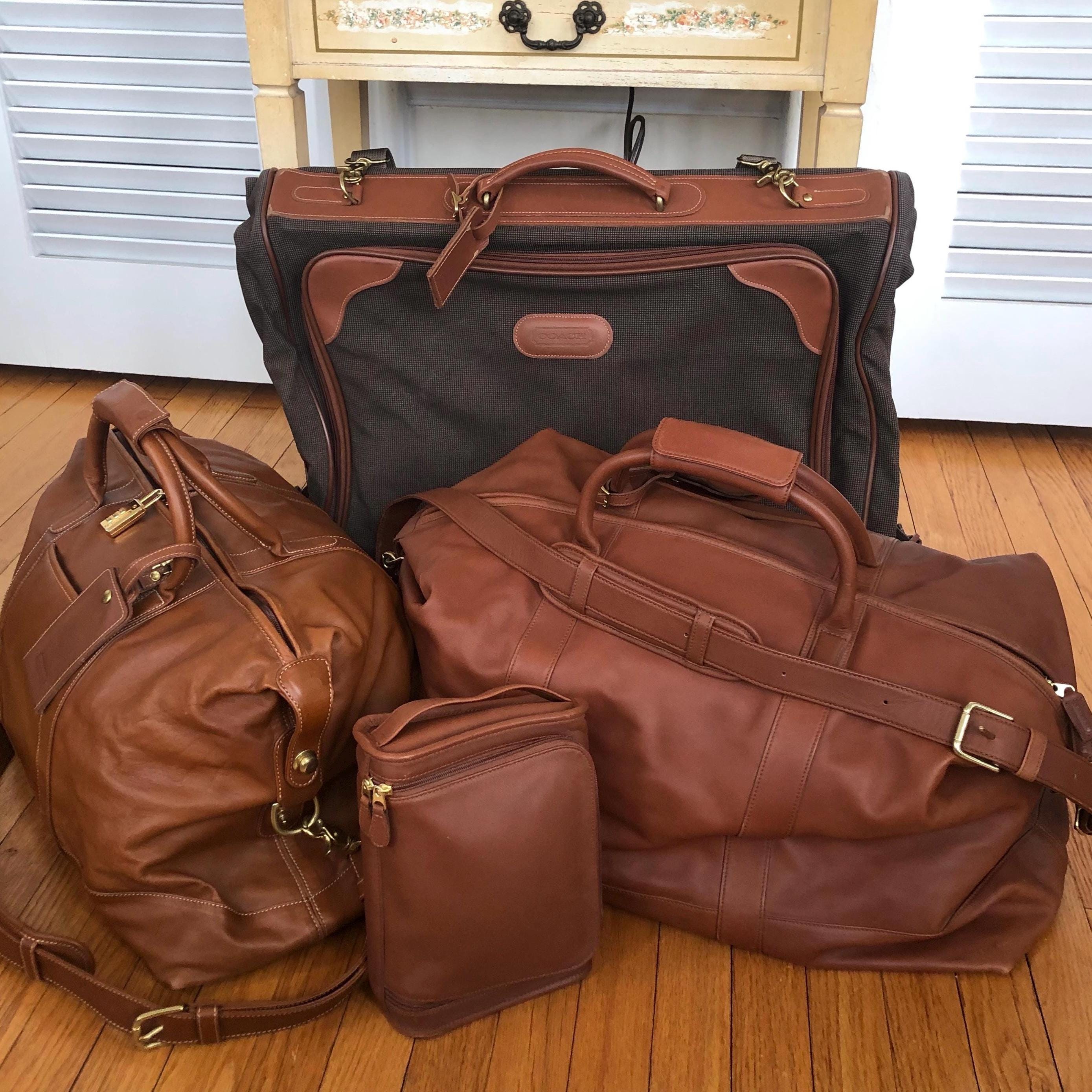 Complete Set of 4 Vintage Coach Leather Travel Bags, British Tan