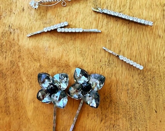 Vintage Rhinestone Hair Pin Lot, Crystal Bobby Pins, Bridal Hair Accessories, Flower Hair Pins, Y2K Hair Clips, Wedding Hair Jewelry