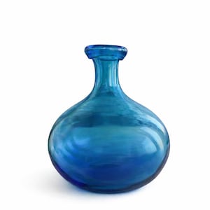 Midcentury Handblown Peacock Blue Glass Demijohn, Large Tabletop Decorative Vessel