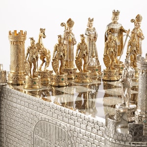 A German Jewel Encrusted Silver and Bone Chess Set. Elegant Playing ...