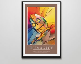 Humanity Iron Giant Motivational 12"x18" Art Print in Stained Glass Style. Portrait only also available
