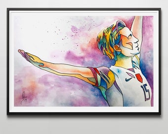 Megan Rapinoe 12"x18" Watercolor Art Print in Stained Glass Style