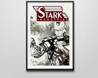 Impresión artística de Stark Industries de 12.0 x 18.0 in con Iron Man