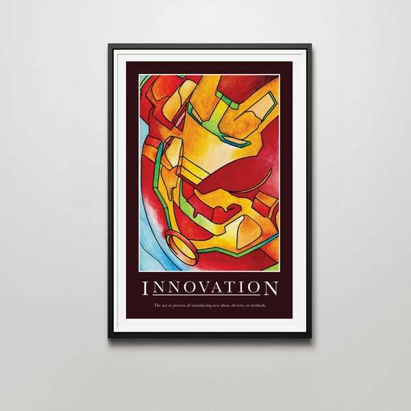 Innovation 12"x18" Motivation Art Print with Iron Man in Stained Glass Style. Portrait only also available