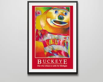 Brutus Buckeye 12"x18" Signed Motivational Art Print in Stained Glass Style. OSU