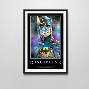 Dyscyplina 12"x18" Podpisany motywacyjny wydruk artystyczny w stylu witrażu z Batmanem