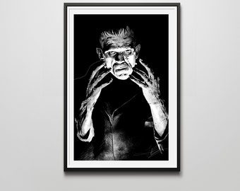 Frankenstein 12x18 Impresión de arte firmada. Perfecto para Halloween