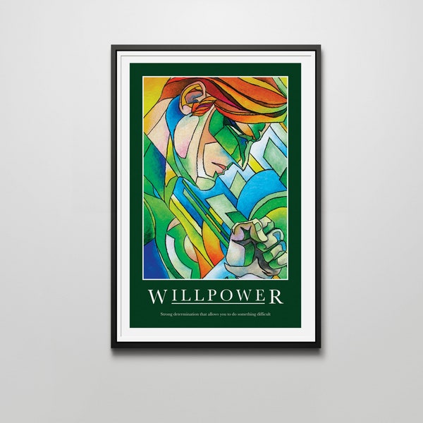 Willpower 12"x18" motivational Art Print in Stained Glass Style. Featuring Green Lantern. Portrait only also available