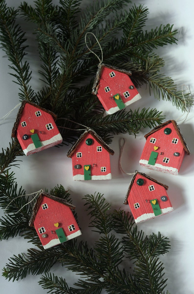 Christmas house ornaments snowy wooden Winter Decor red Etsy
