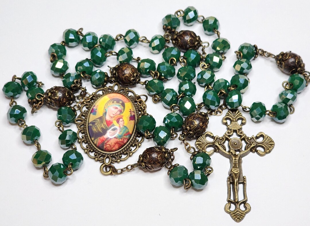 Our Lady of Perpetual Help Rosary, Bronze Green Catholic Rosary ...