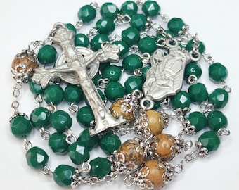 Saint Patrick Rosary: Green Glass Beads, Personalized Catholic Gift