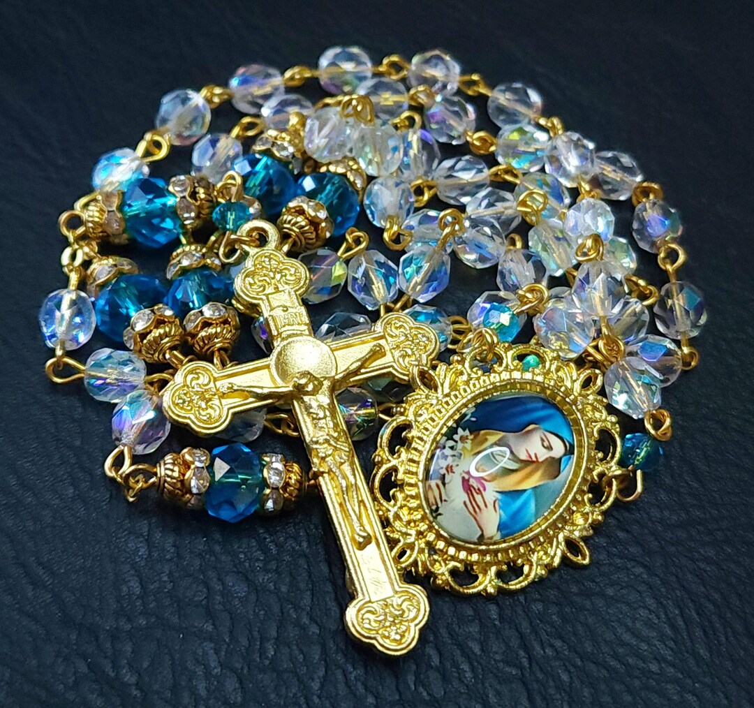 Immaculate Heart of Mary Catholic Rosary - Blue White Gold ...