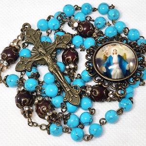 Queen of Heaven Catholic Rosary, Blue Bronze Rosary, Confirmation RCIA Rosary, Catholic Gift, Personalized Rosary, Natural Stone Rosary