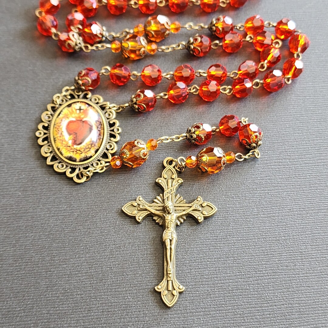 Sacred Heart of Jesus Catholic Rosary Bronze Catholic Rosary - Etsy