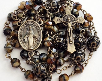 Miraculous Medal Catholic Rosary, Catholic Rosary, Catholic Gift, Brown Catholic Rosary, Rosary Beads, Rosary Mother Mary, Prayer Beads