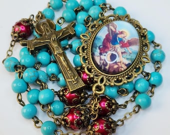St Michael The Archangel Catholic Rosary - Military Police Officer Rosary - Blue Bronze Catholic Rosary - Personalized Rosary